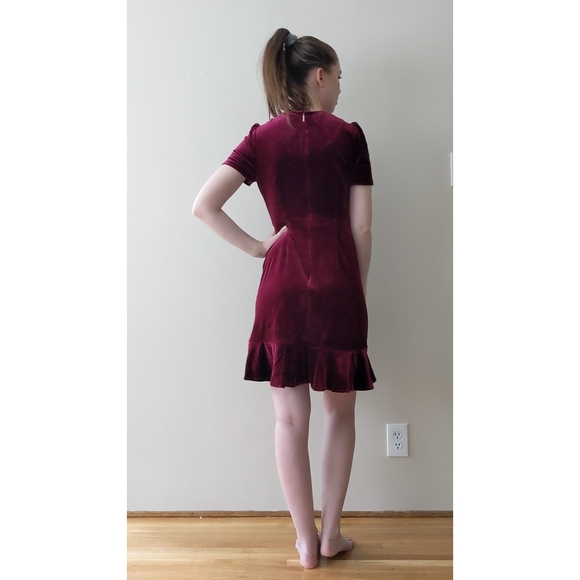 Short-Sleeve Ruffle Velvet Dress - Picture 5 of 6